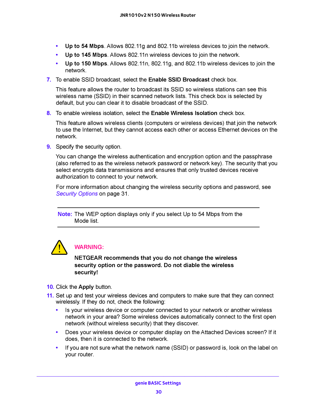 NETGEAR JNR1010V2 user manual Genie Basic Settings 