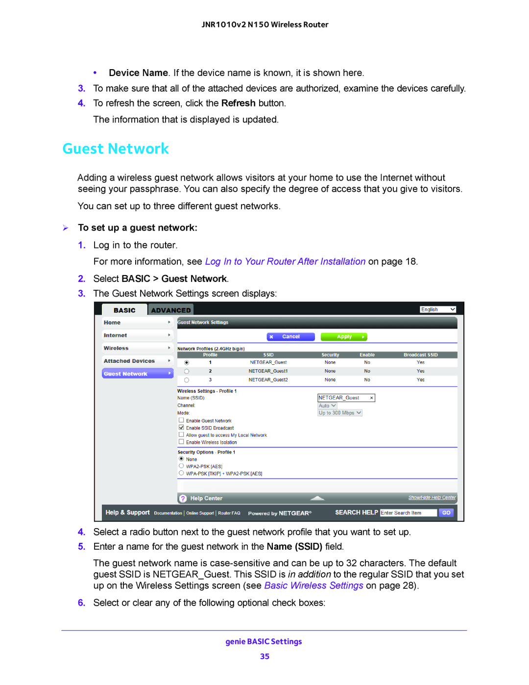 NETGEAR JNR1010V2 user manual  To set up a guest network, Select Basic Guest Network 