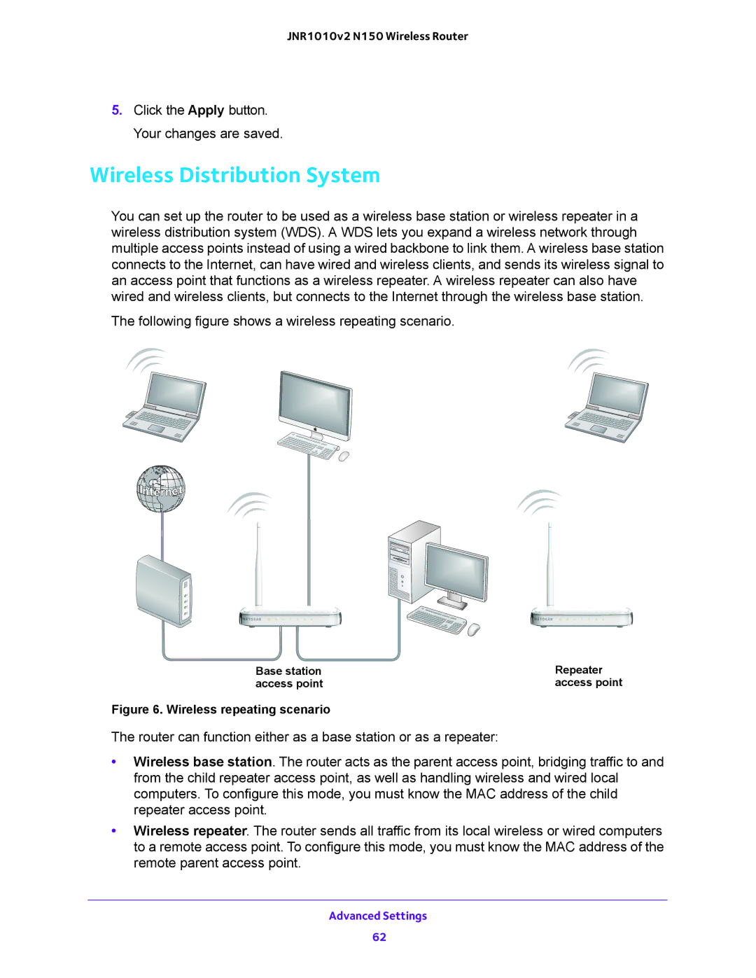 NETGEAR JNR1010V2 user manual Wireless Distribution System, Wireless repeating scenario 