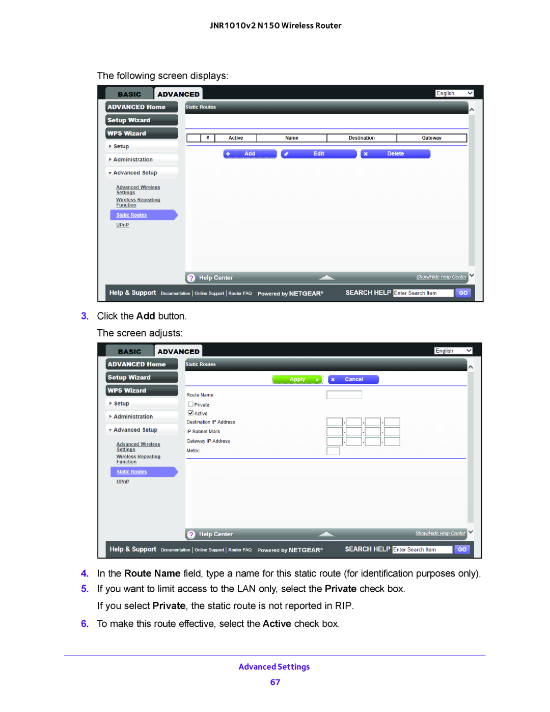 NETGEAR JNR1010V2 user manual Advanced Settings 