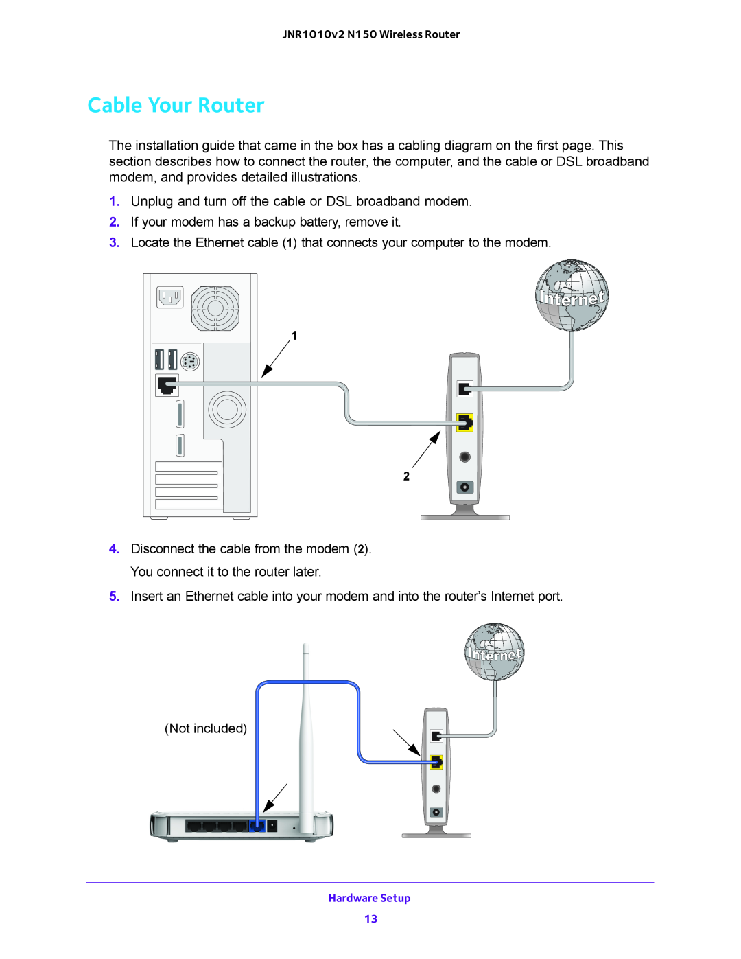 NETGEAR JNR1010V2 user manual Cable Your Router 