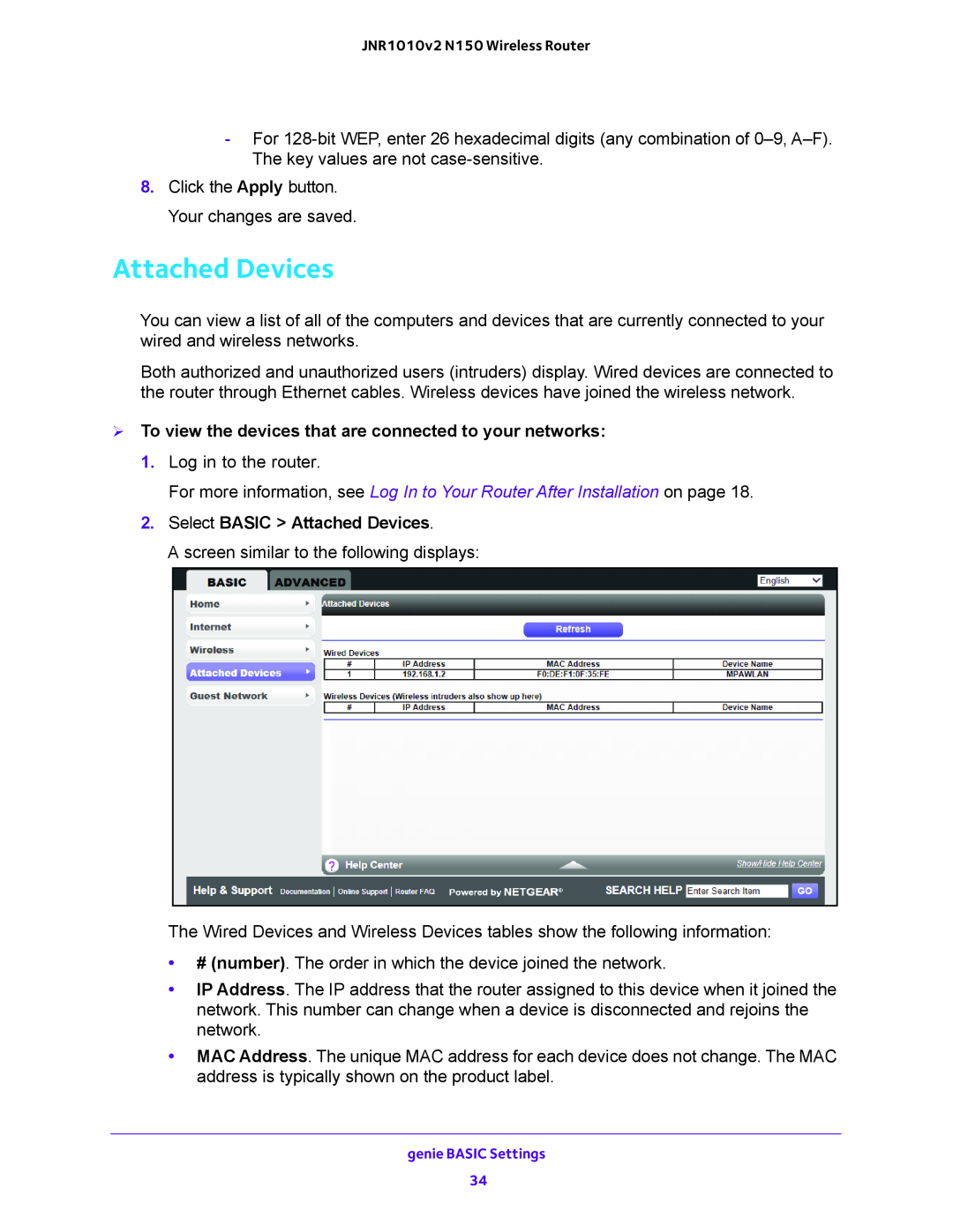 NETGEAR JNR1010V2 user manual Attached Devices,  To view the devices that are connected to your networks 