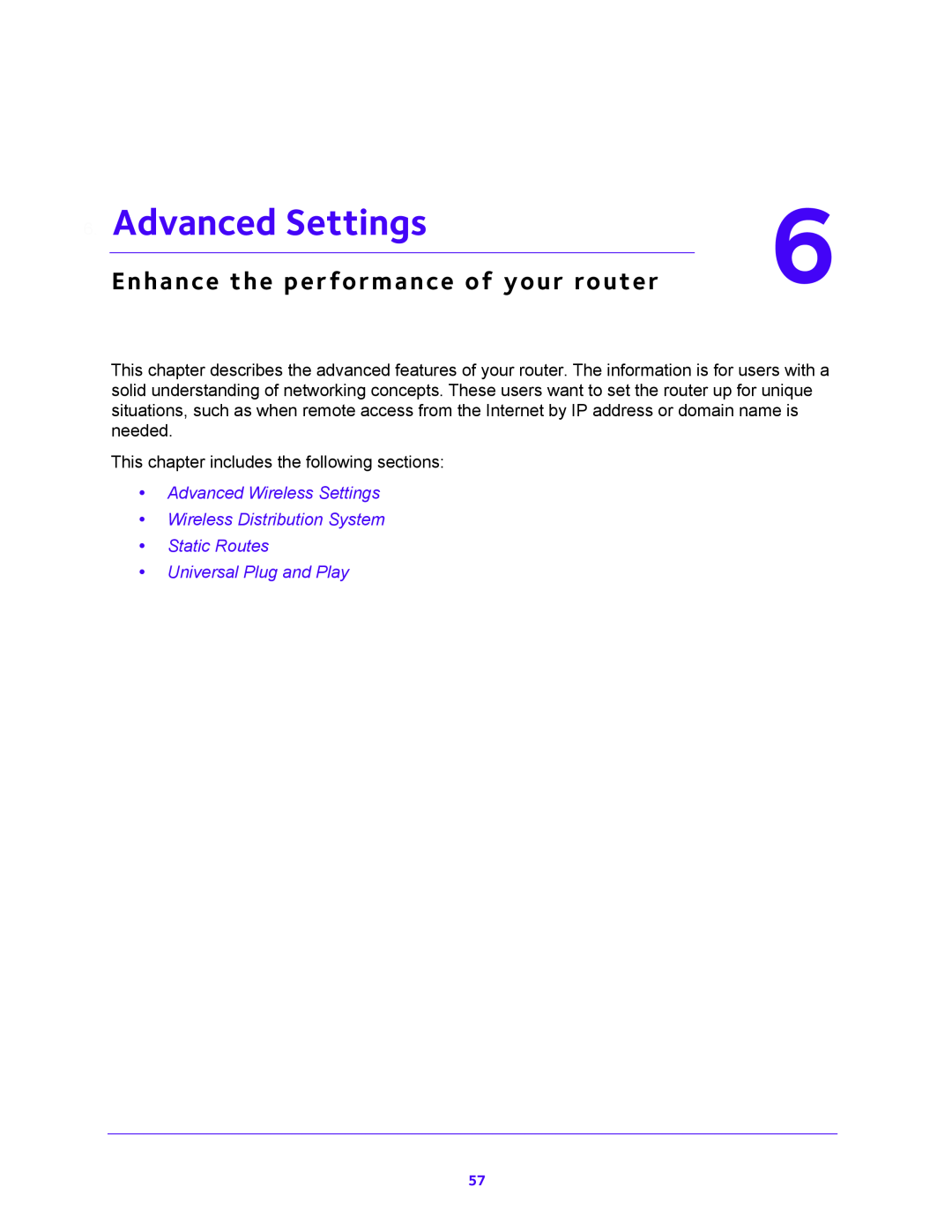 NETGEAR JNR1010V2 user manual Advanced Settings, Enhance the performance of your router, Universal Plug and Play 