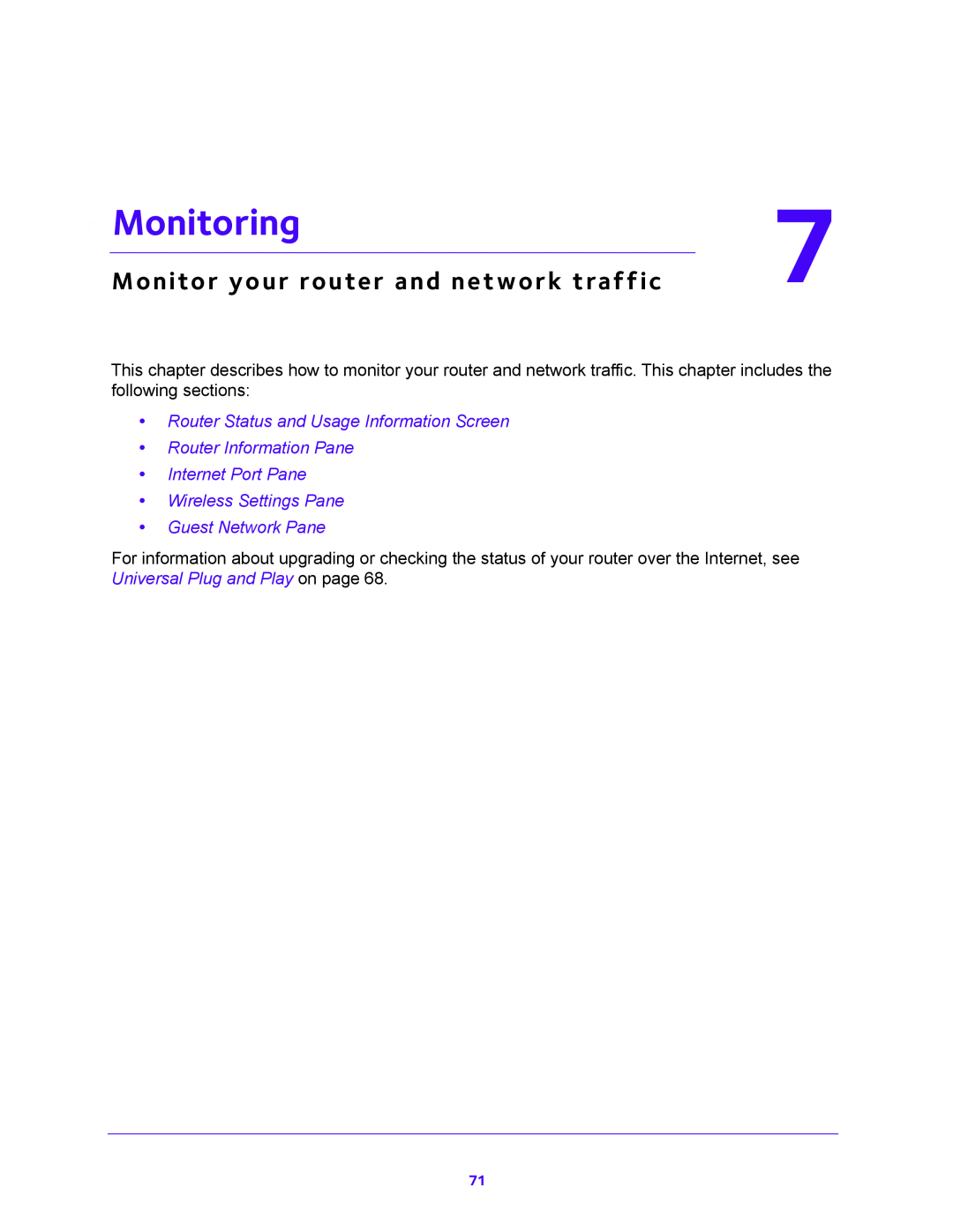 NETGEAR JNR1010V2 user manual Monitoring, Monitor your router and network traffic 