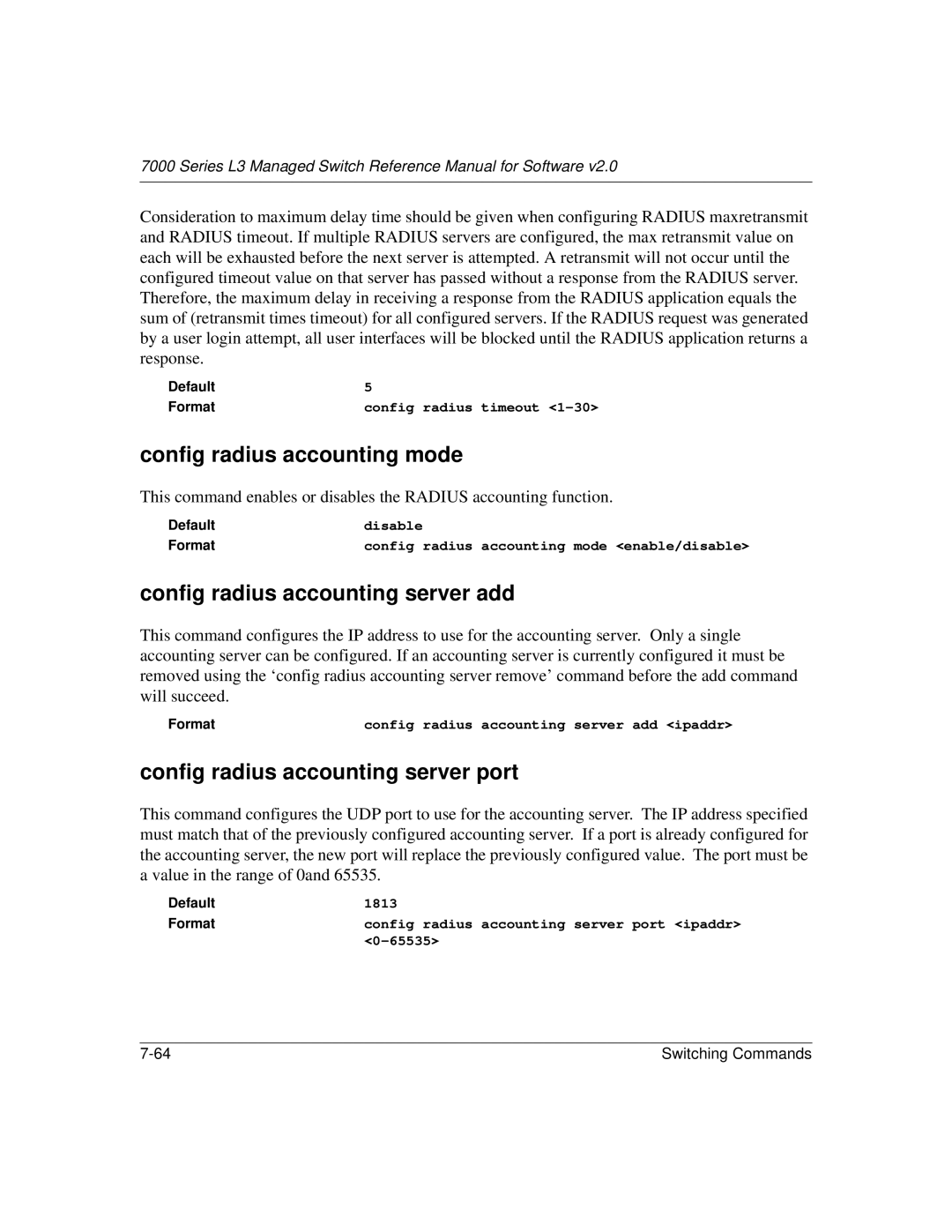 NETGEAR L3 manual Config radius accounting mode, Config radius accounting server add, Config radius accounting server port 