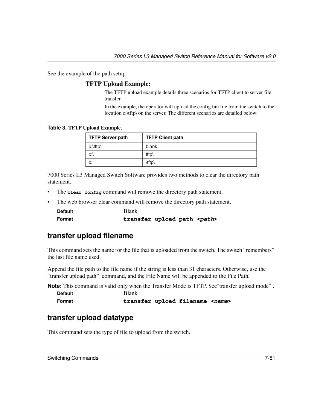 NETGEAR L3 manual Transfer upload filename, Transfer upload datatype 