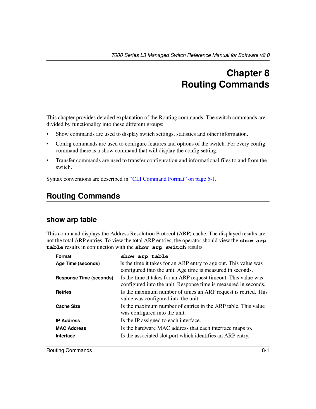 NETGEAR L3 manual Routing Commands, Show arp table 