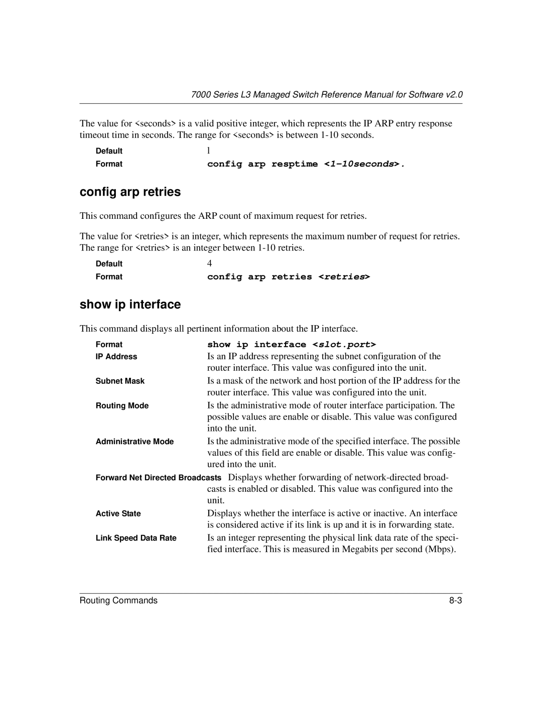 NETGEAR L3 manual Config arp retries, Show ip interface slot.port 