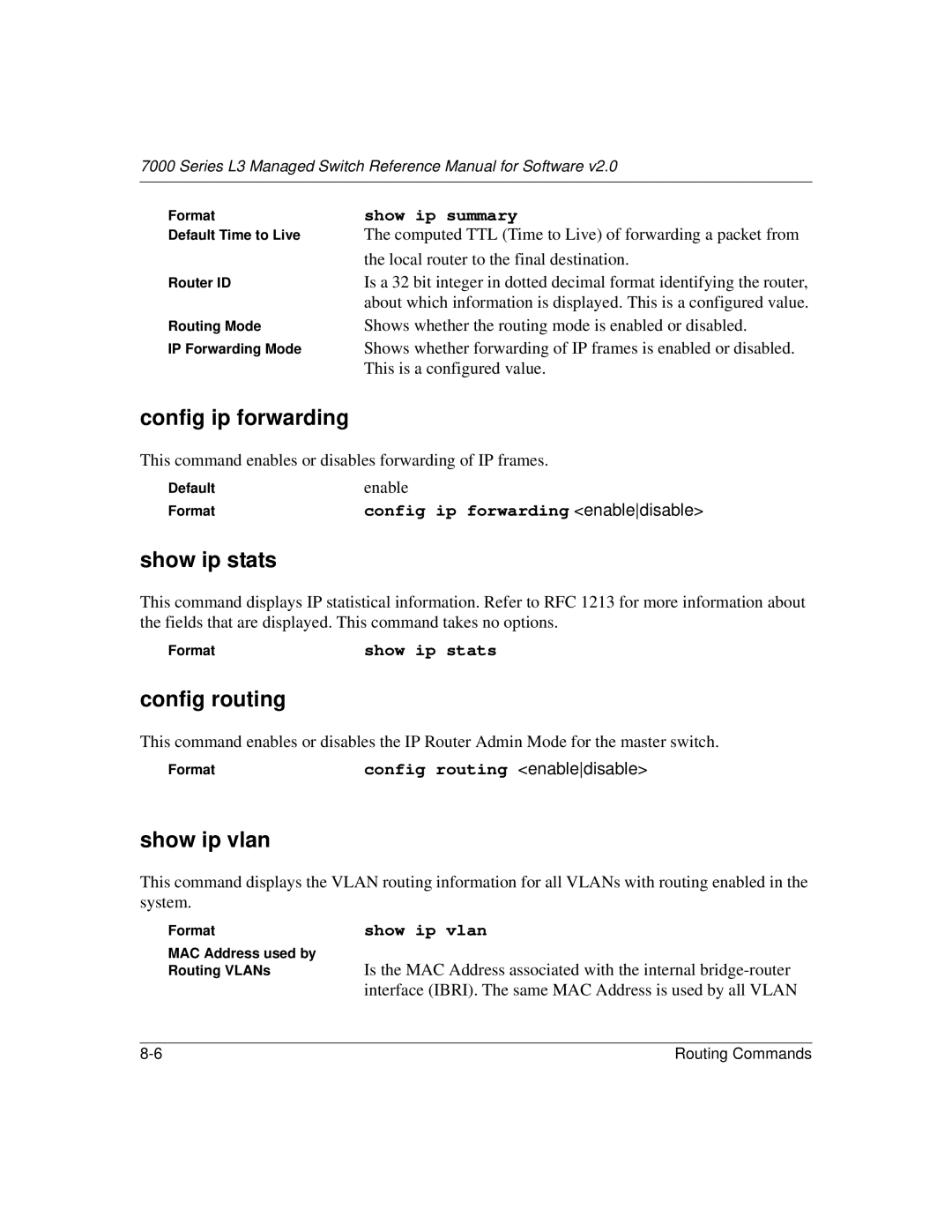 NETGEAR L3 manual Config ip forwarding, Show ip stats, Config routing, Show ip vlan 