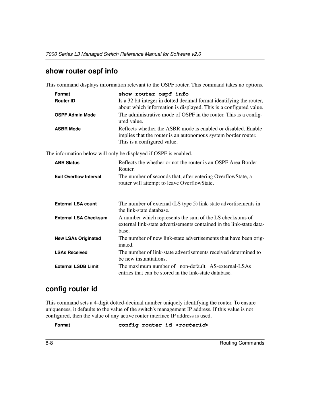 NETGEAR L3 manual Show router ospf info, Config router id routerid 