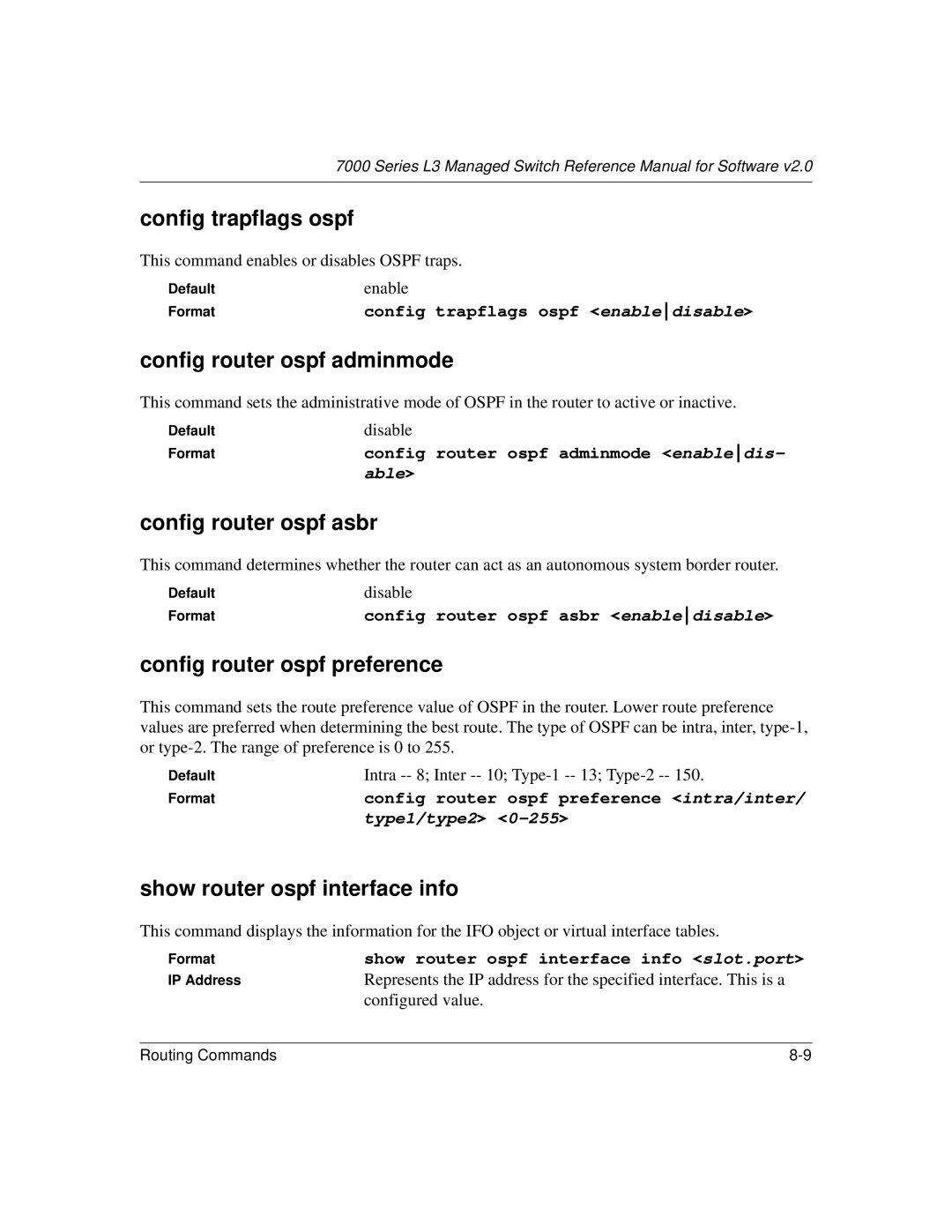 NETGEAR L3 Config trapflags ospf, Config router ospf adminmode, Config router ospf asbr, Config router ospf preference 