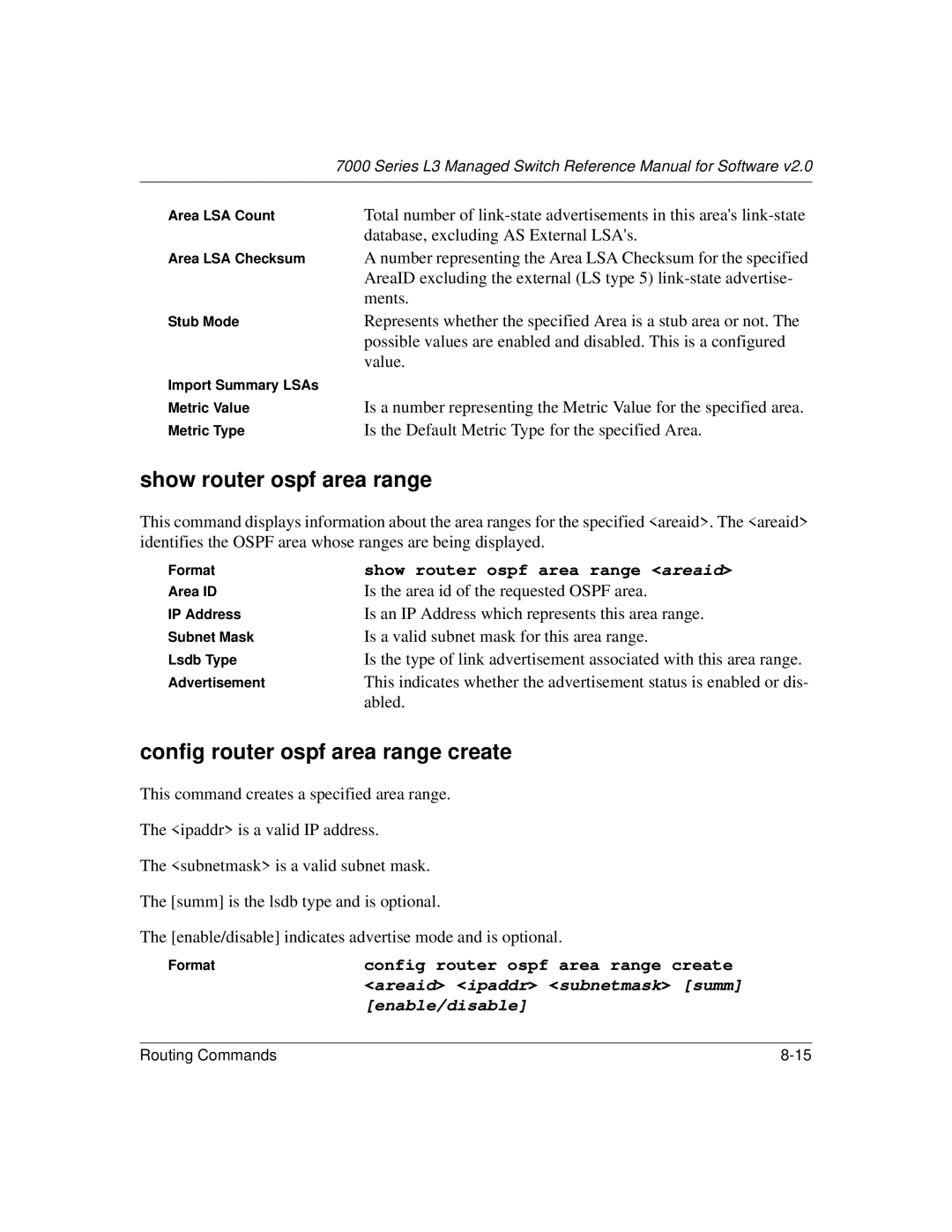 NETGEAR L3 manual Show router ospf area range, Config router ospf area range create 