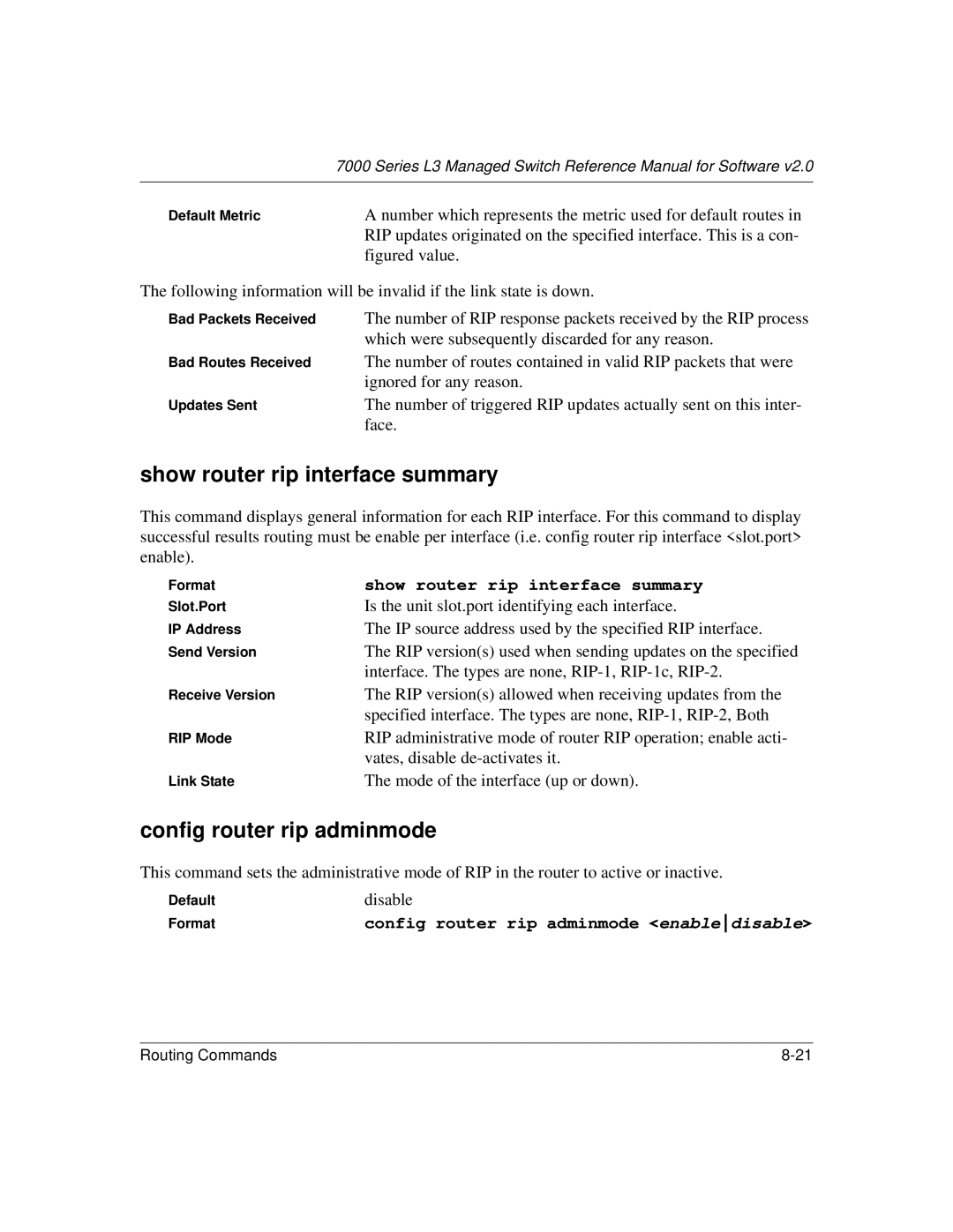 NETGEAR L3 manual Show router rip interface summary, Config router rip adminmode 