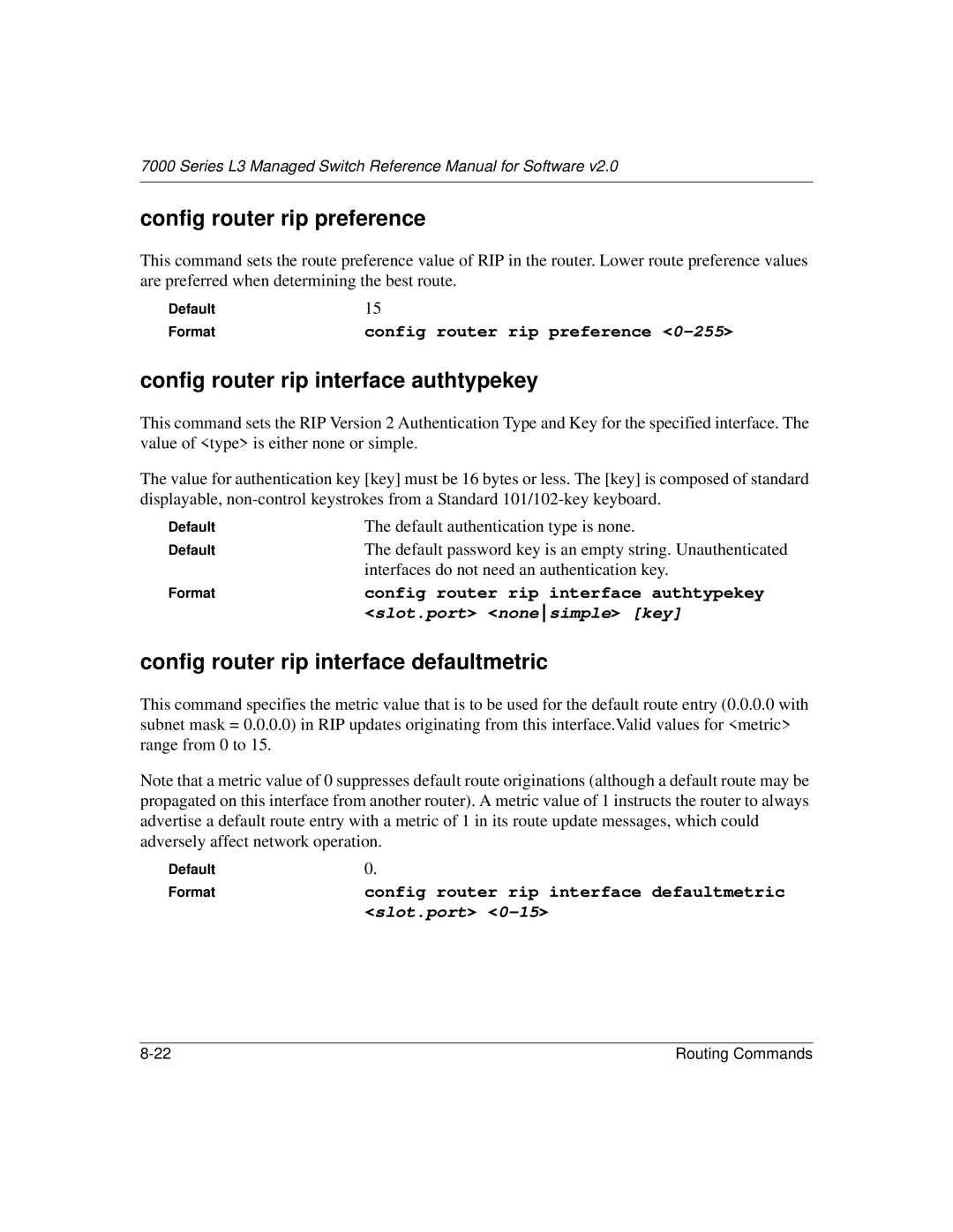 NETGEAR L3 manual Config router rip preference, Config router rip interface authtypekey 