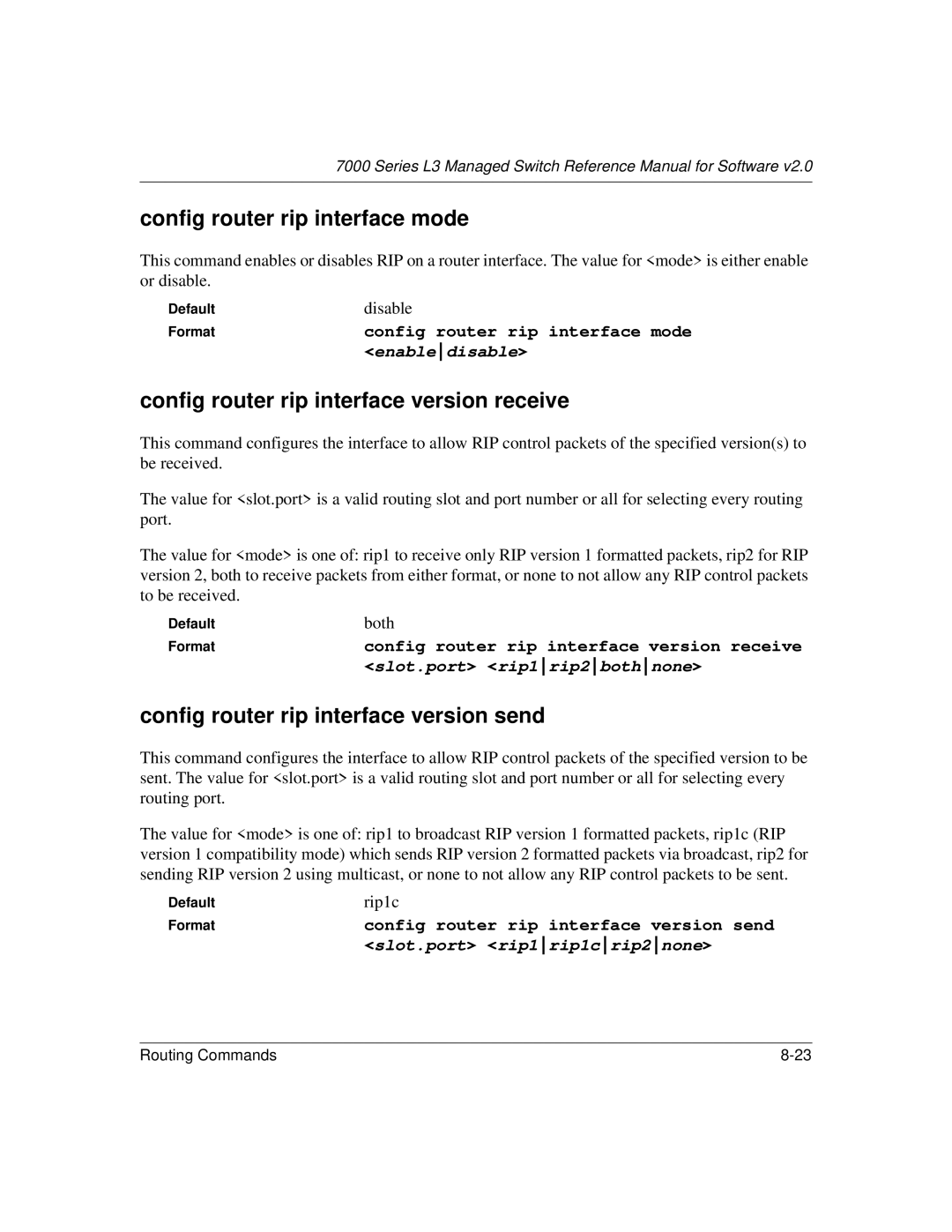 NETGEAR L3 manual Config router rip interface mode, Config router rip interface version receive, Both, Rip1c 