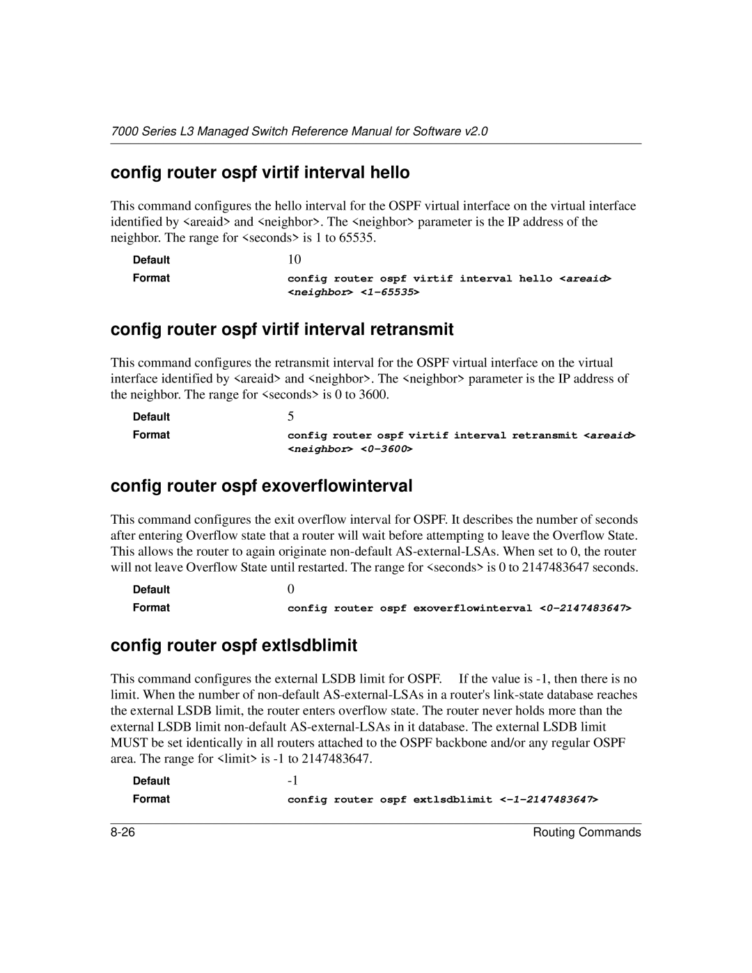 NETGEAR L3 manual Config router ospf virtif interval hello, Config router ospf virtif interval retransmit 