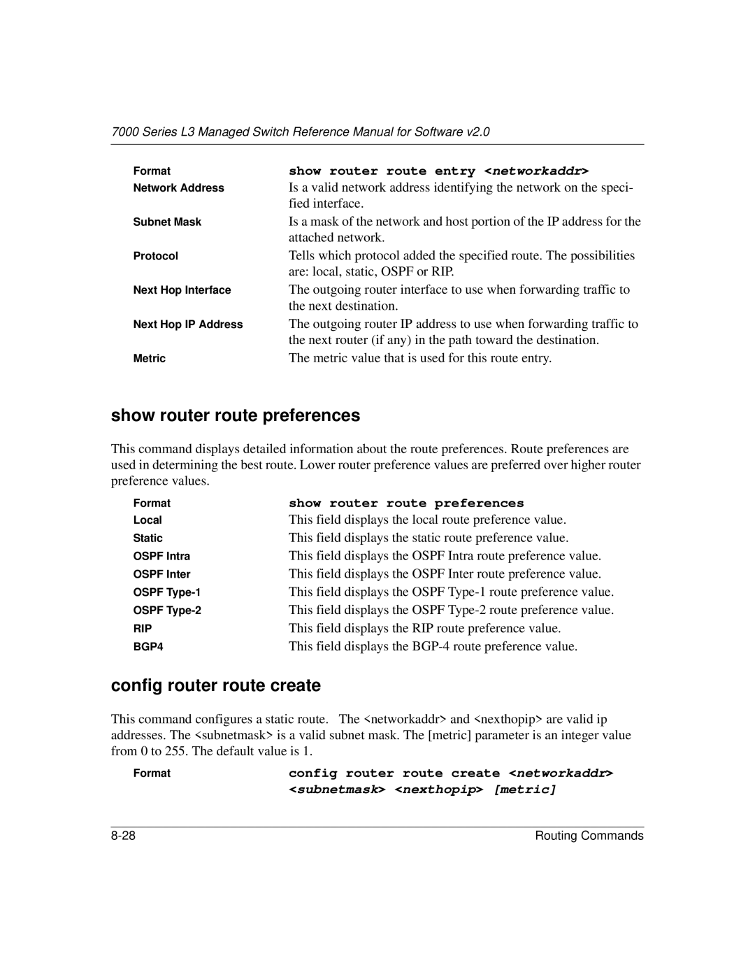 NETGEAR L3 manual Show router route preferences, Config router route create 