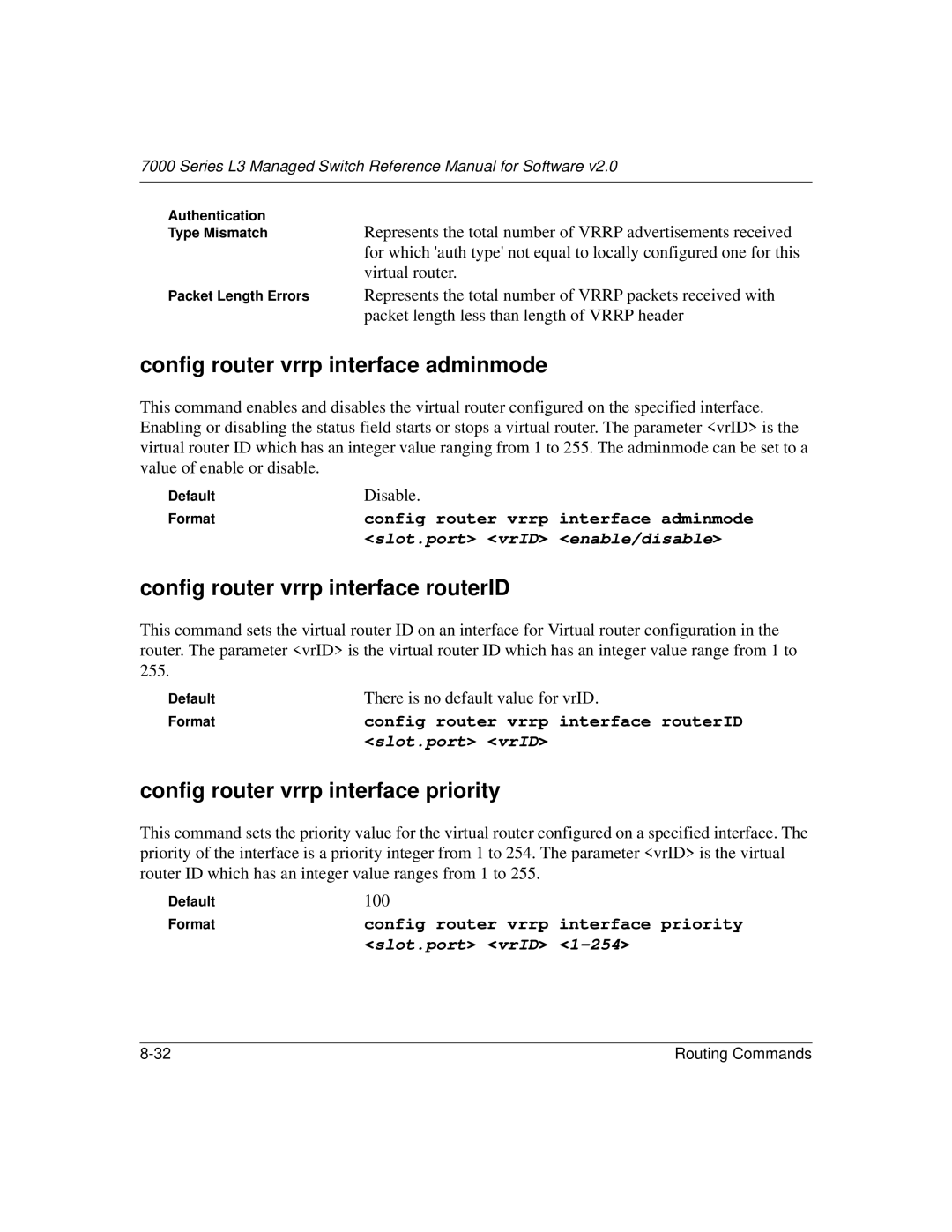 NETGEAR L3 manual Config router vrrp interface adminmode, Config router vrrp interface routerID, 100 