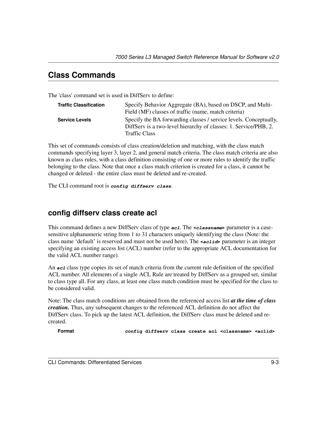 NETGEAR L3 manual Class Commands, Config diffserv class create acl 