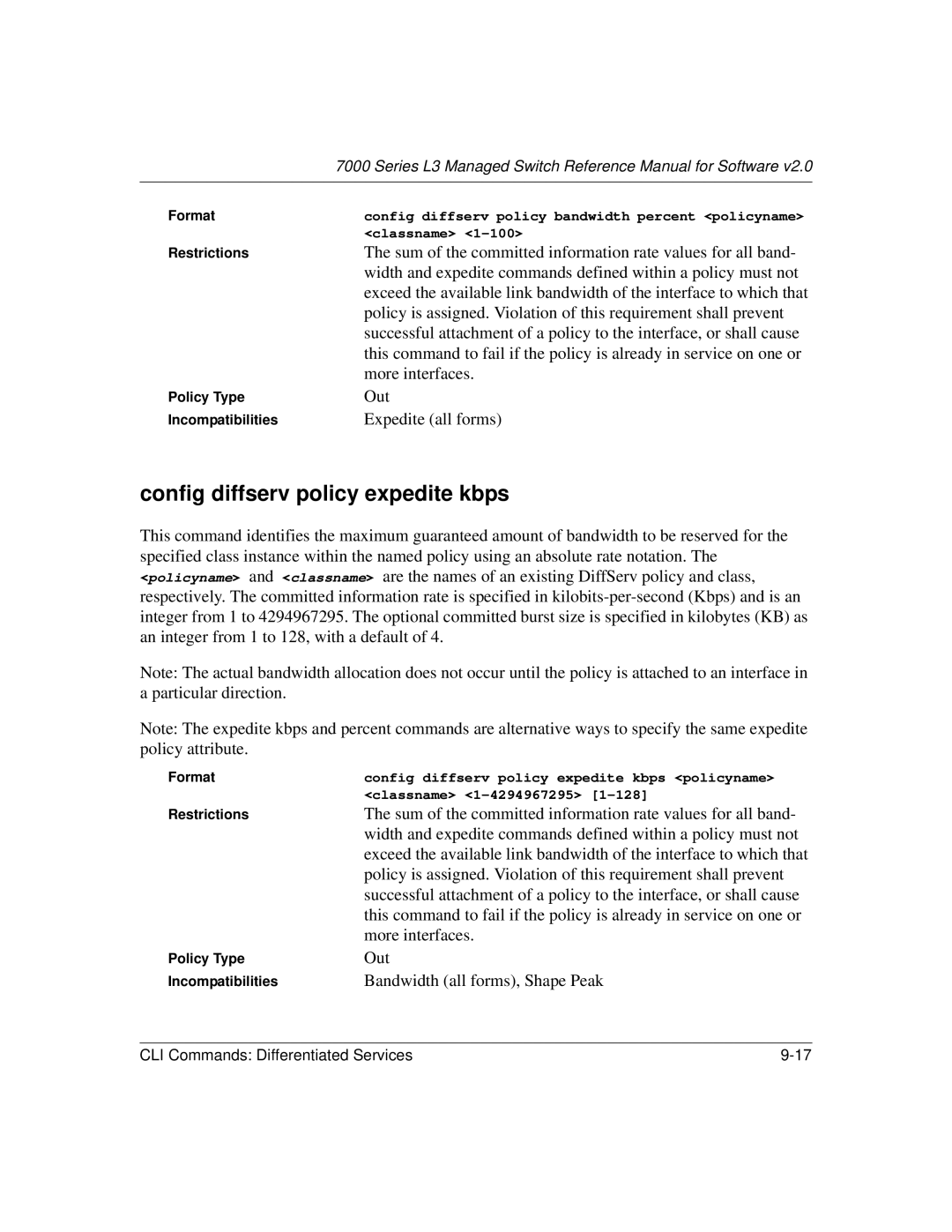 NETGEAR L3 manual Config diffserv policy expedite kbps, Bandwidth all forms, Shape Peak 