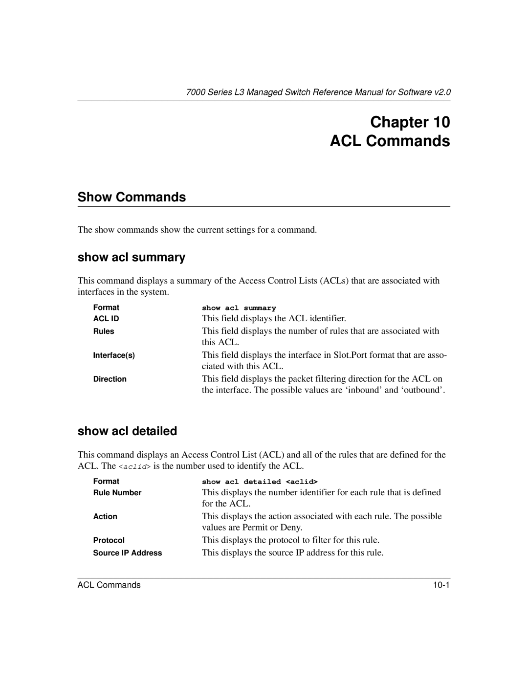 NETGEAR L3 manual Show acl summary, Show acl detailed 