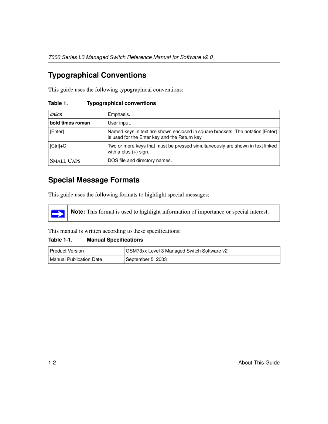 NETGEAR L3 manual Typographical Conventions, Special Message Formats 