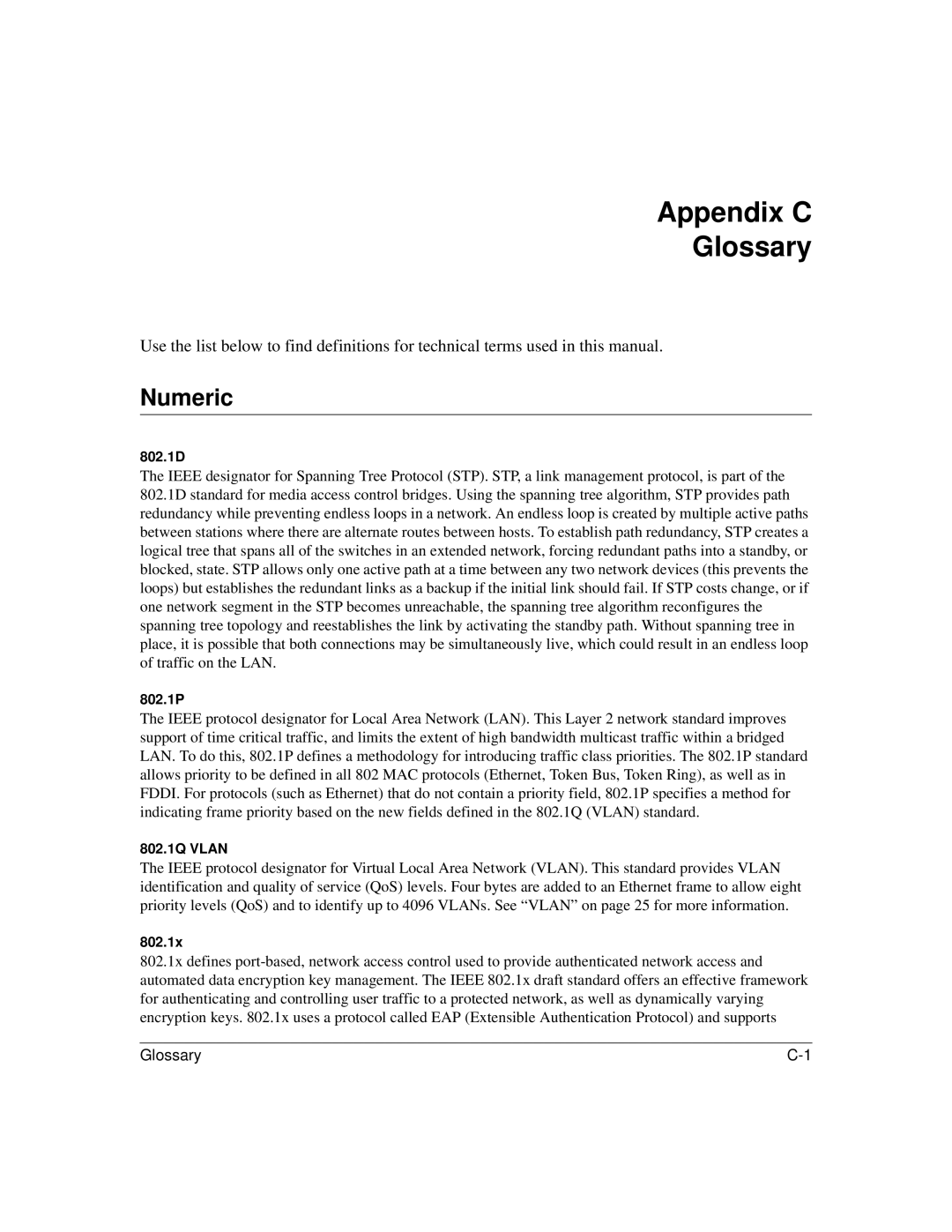 NETGEAR L3 manual Appendix C Glossary, Numeric 