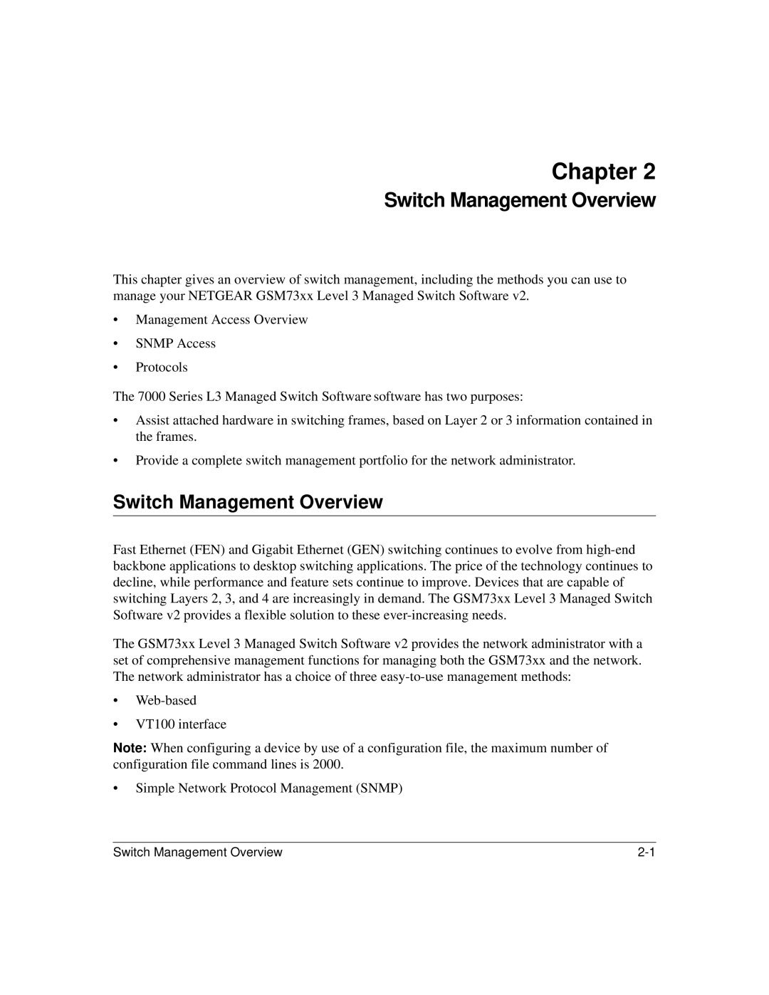 NETGEAR L3 manual Chapter, Switch Management Overview 