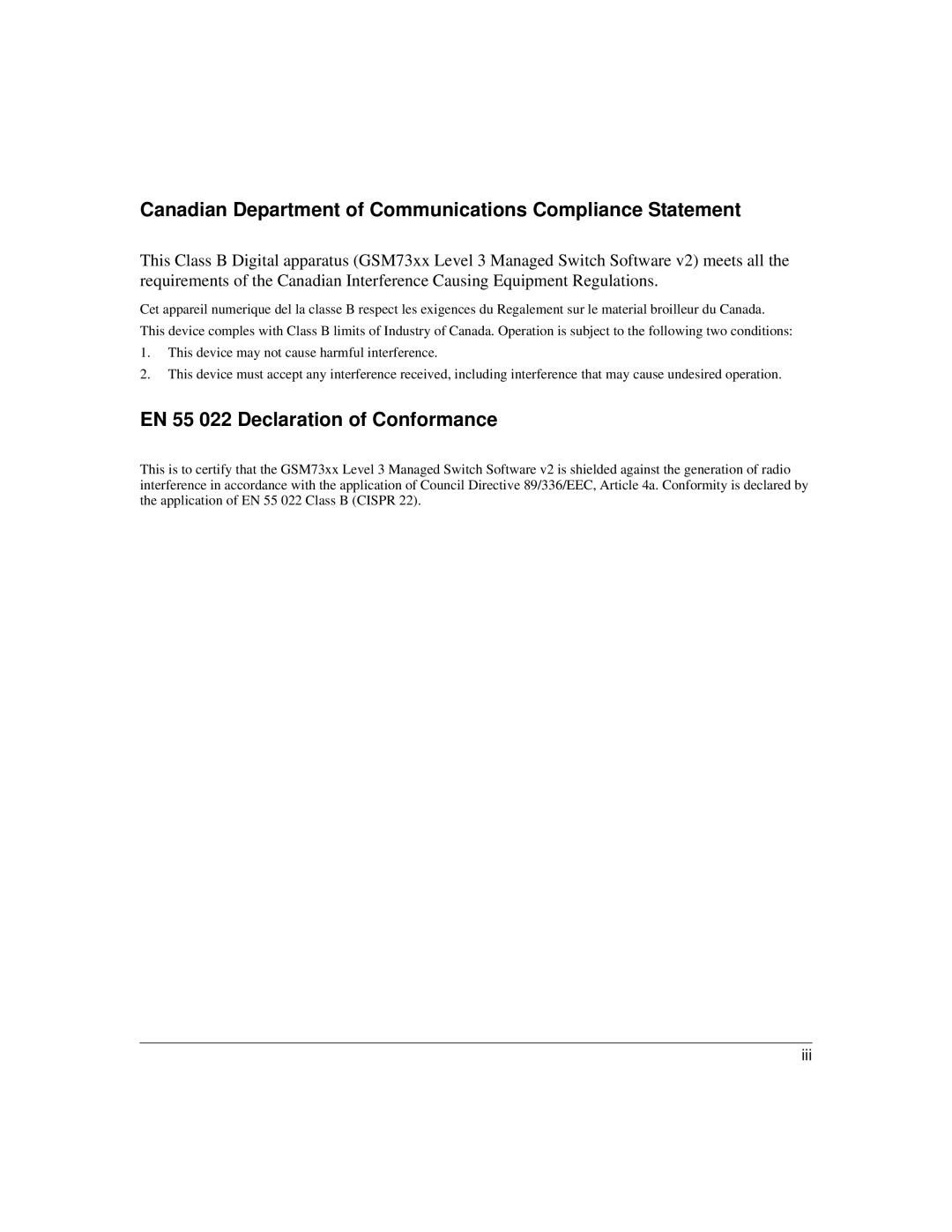 NETGEAR L3 manual Canadian Department of Communications Compliance Statement 