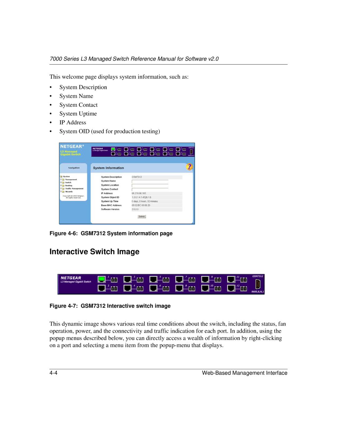 NETGEAR L3 manual Interactive Switch Image, GSM7312 System information 