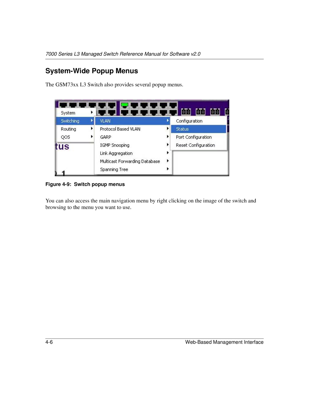 NETGEAR L3 manual System-Wide Popup Menus, Switch popup menus 