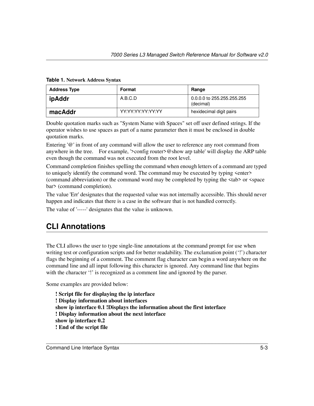 NETGEAR L3 manual CLI Annotations, MacAddr 