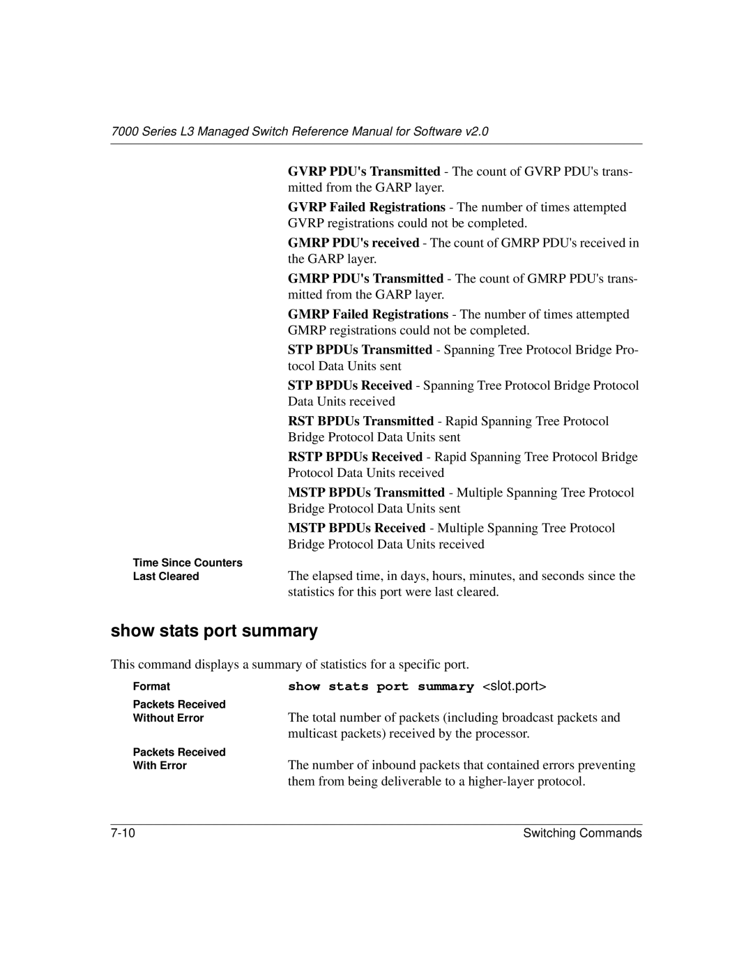 NETGEAR L3 manual Show stats port summary slot.port 