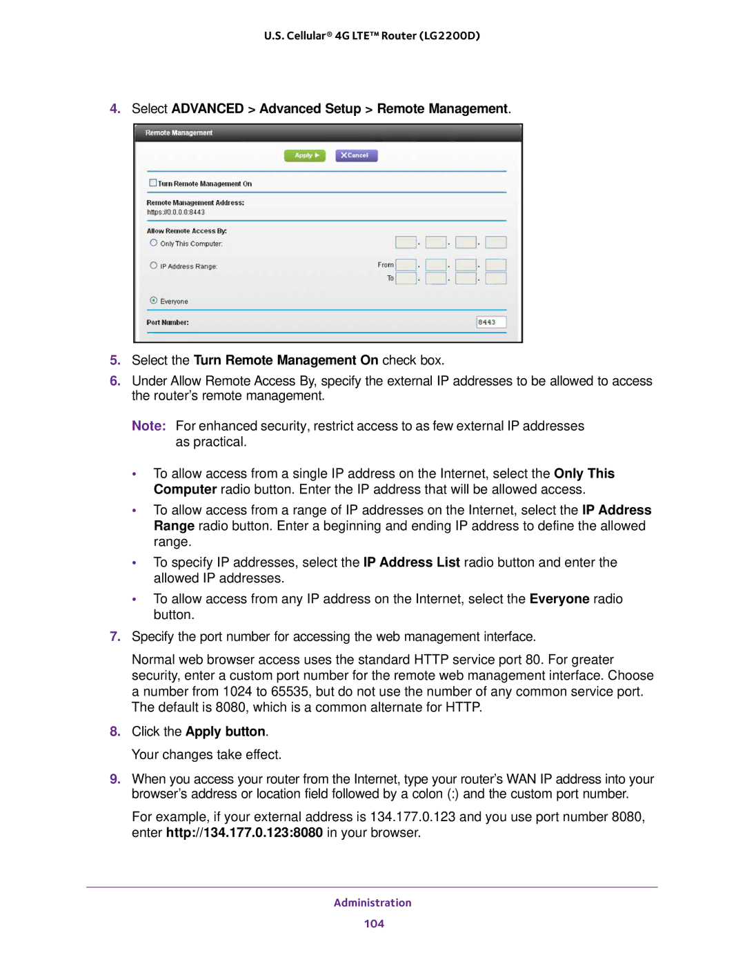 NETGEAR (LG2200D) user manual Administration 104 