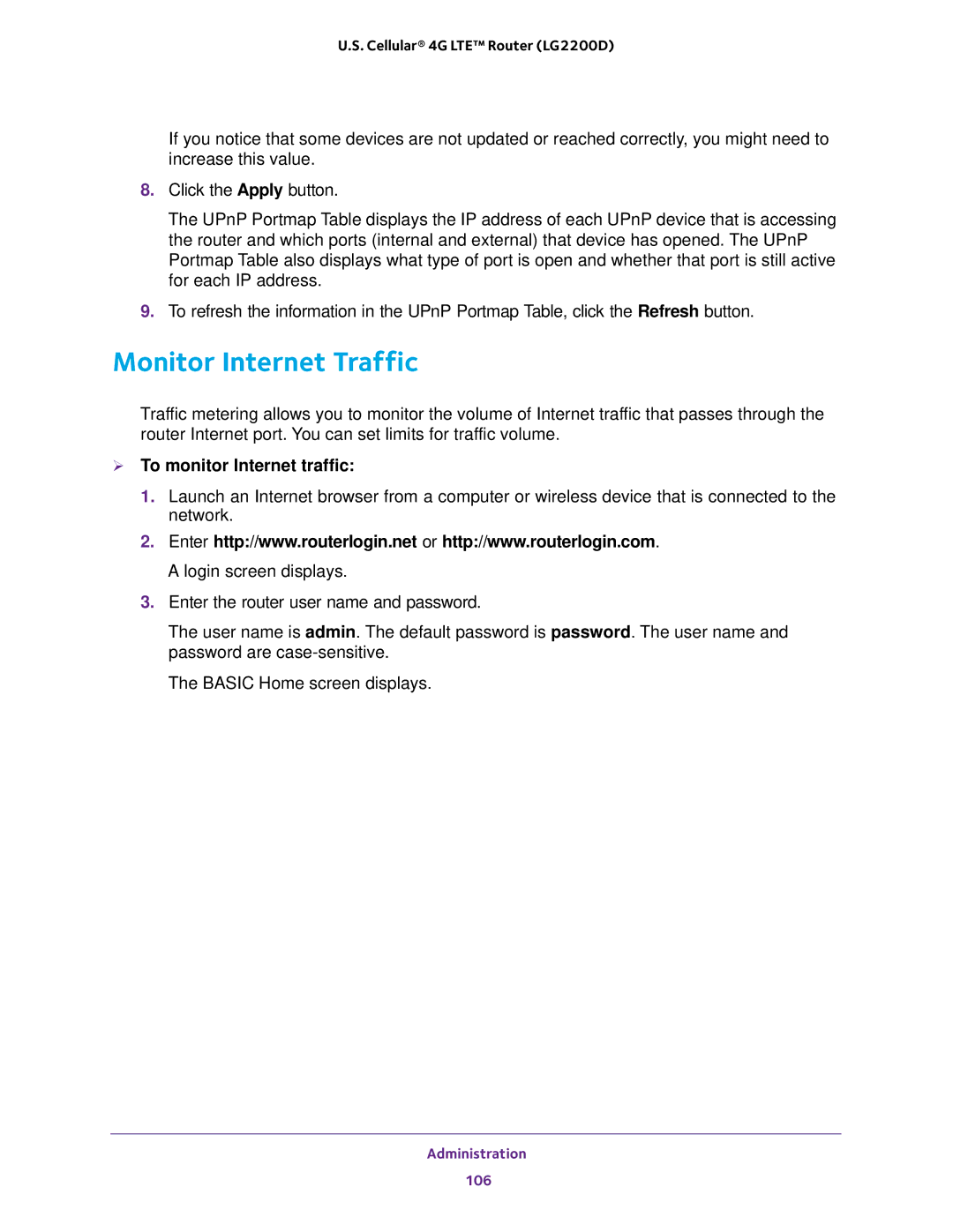 NETGEAR (LG2200D) user manual Monitor Internet Traffic,  To monitor Internet traffic 