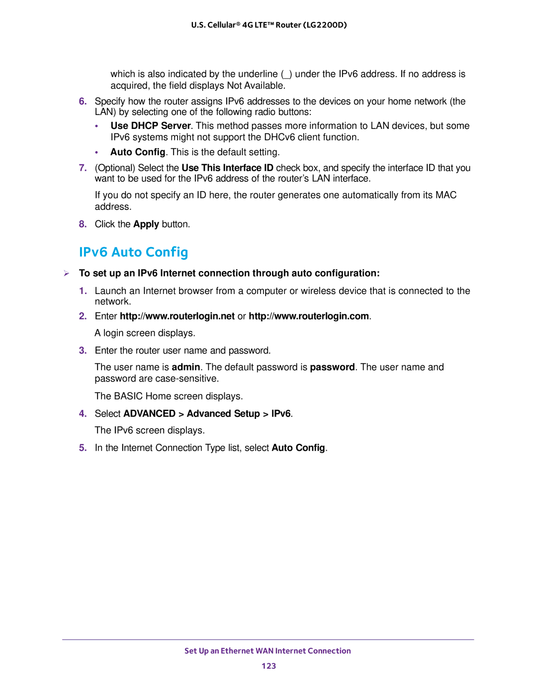 NETGEAR (LG2200D) user manual IPv6 Auto Config 