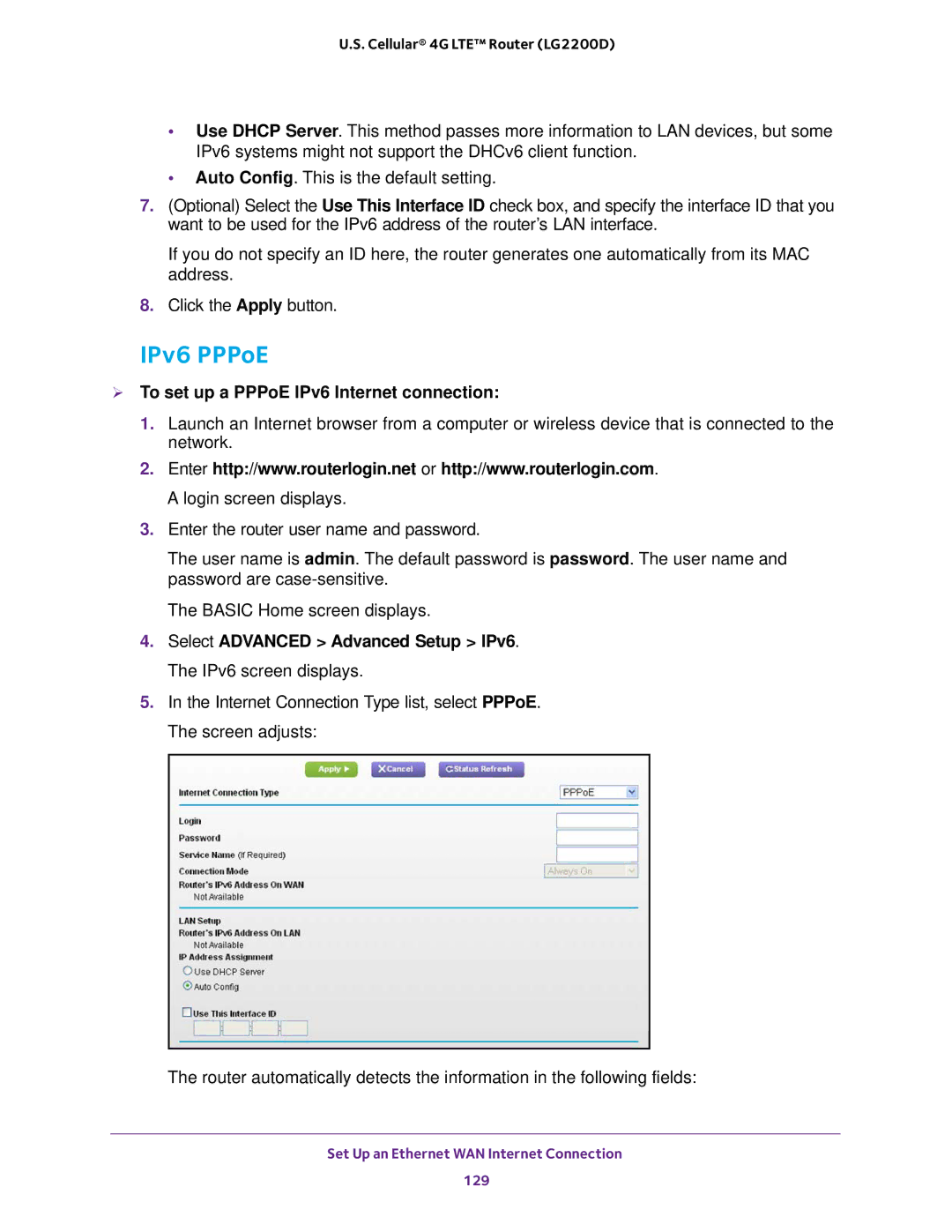 NETGEAR (LG2200D) user manual IPv6 PPPoE,  To set up a PPPoE IPv6 Internet connection 