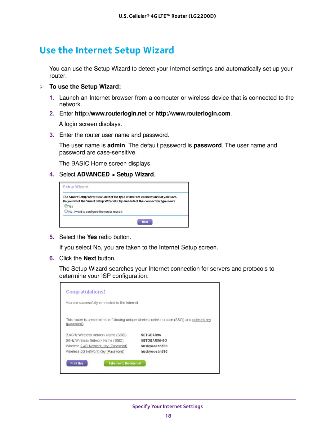 NETGEAR (LG2200D) user manual Use the Internet Setup Wizard,  To use the Setup Wizard, Select Advanced Setup Wizard 