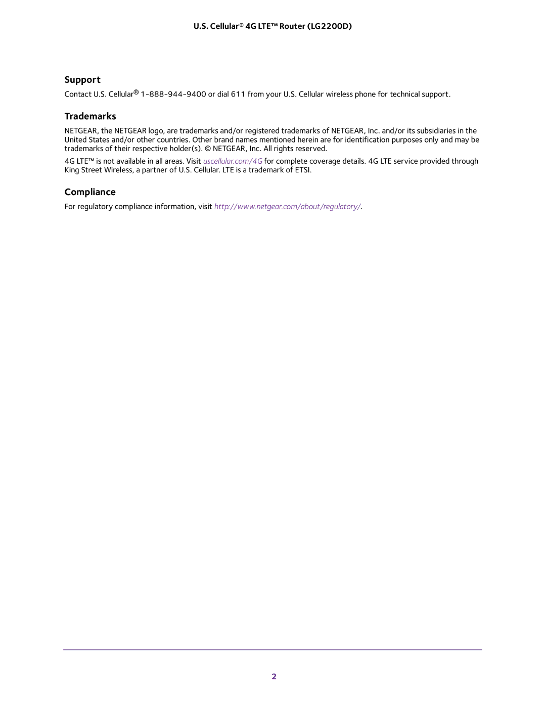 NETGEAR (LG2200D) user manual Support, Trademarks, Compliance 