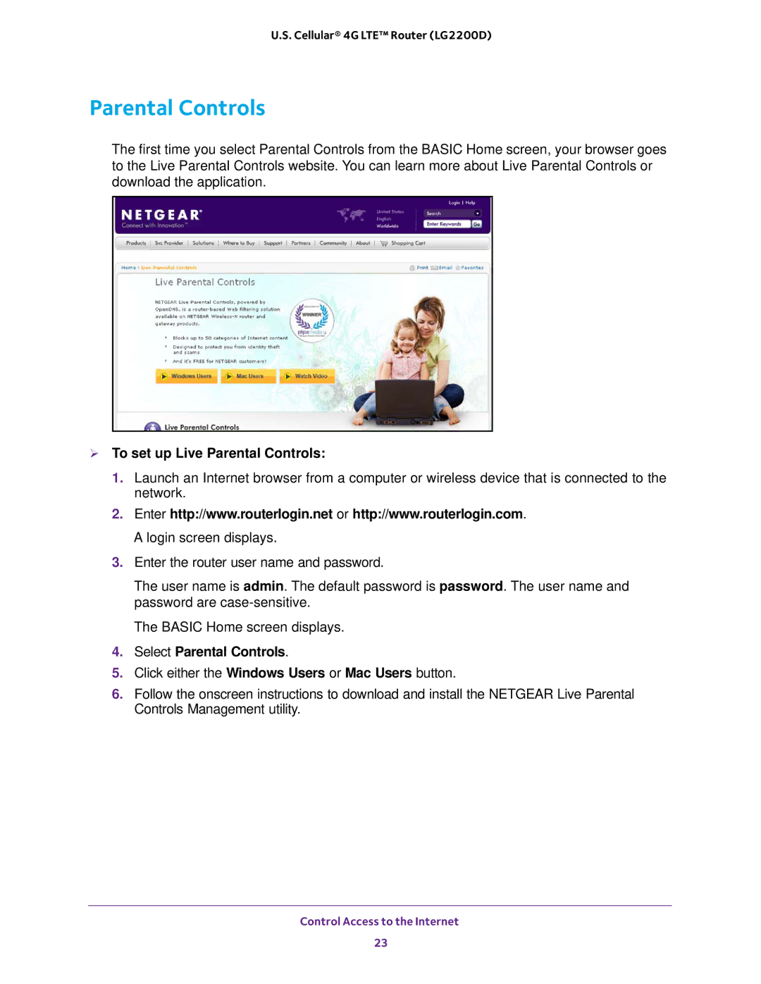 NETGEAR (LG2200D) user manual  To set up Live Parental Controls, Select Parental Controls 