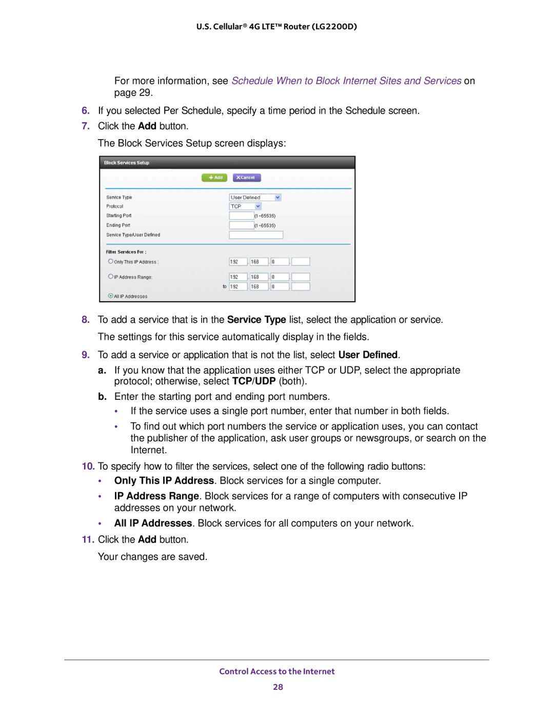 NETGEAR (LG2200D) user manual Control Access to the Internet 