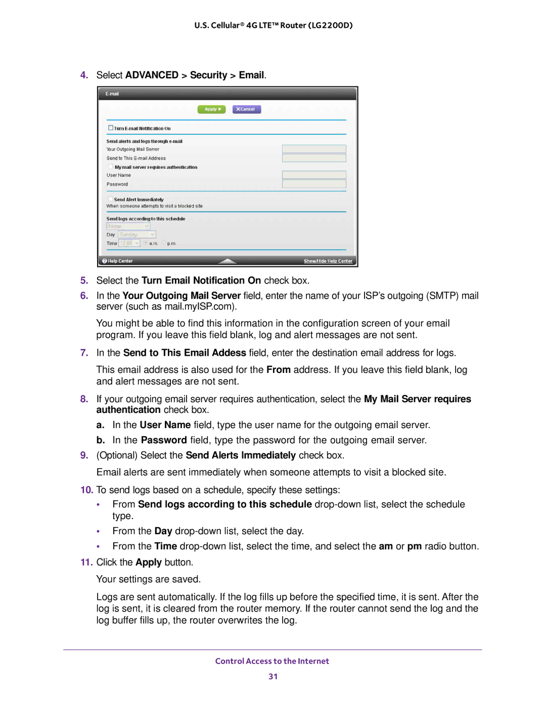 NETGEAR (LG2200D) user manual Control Access to the Internet 