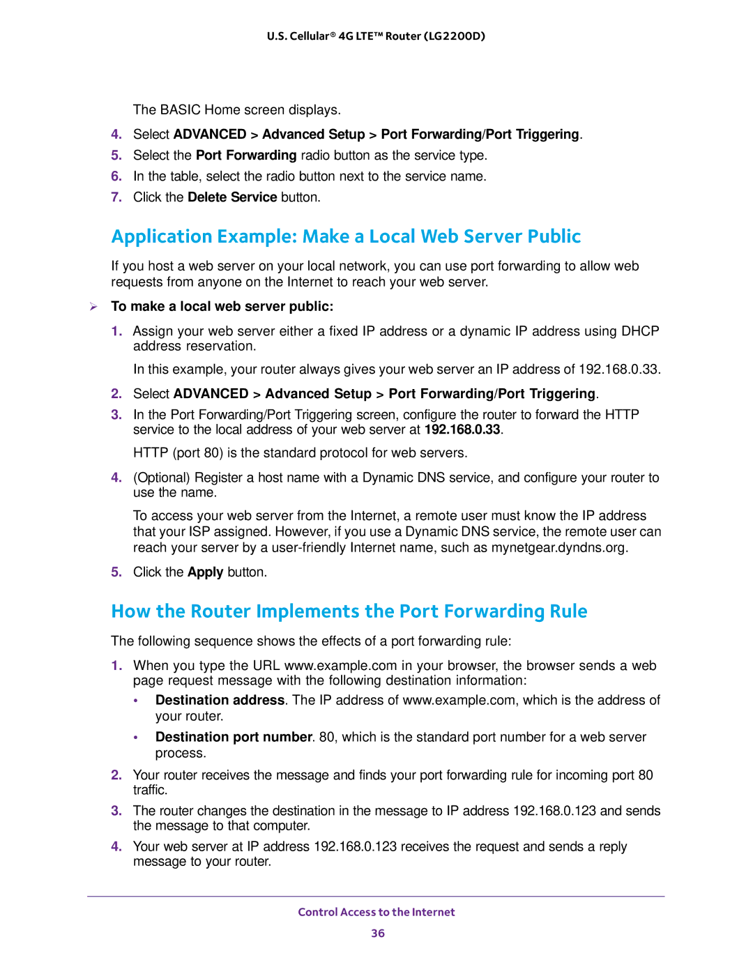 NETGEAR (LG2200D) Application Example Make a Local Web Server Public, How the Router Implements the Port Forwarding Rule 