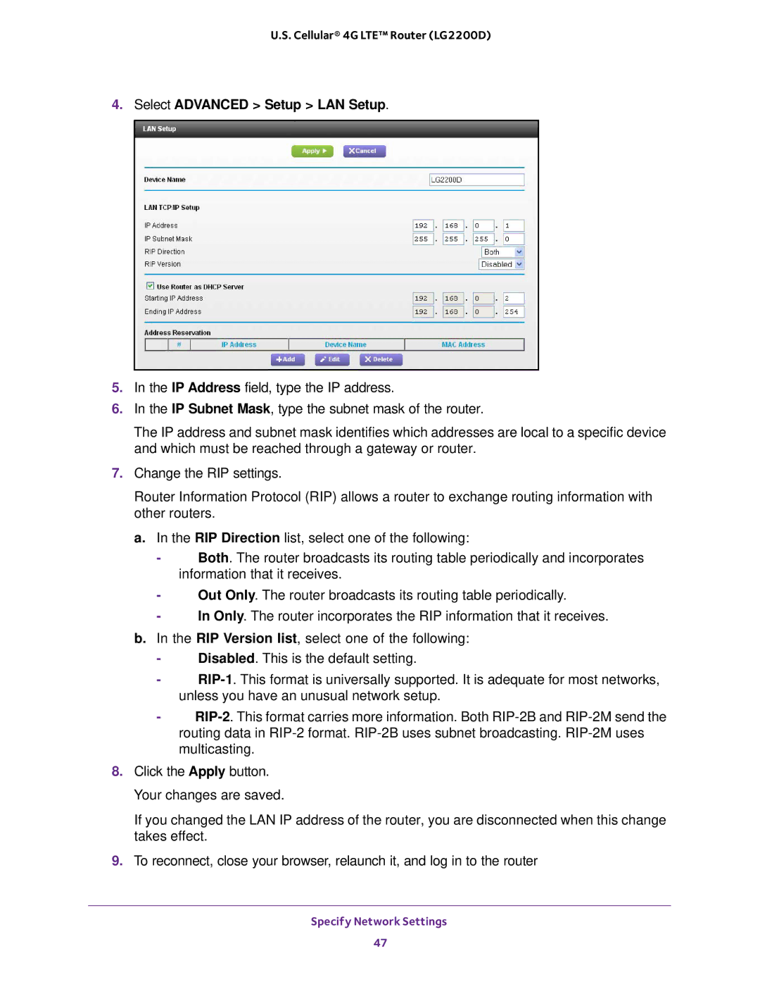 NETGEAR (LG2200D) user manual Select Advanced Setup LAN Setup 