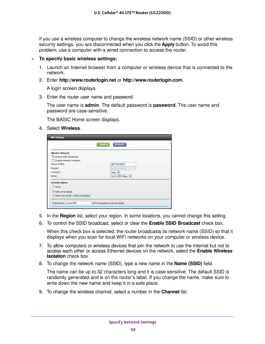 NETGEAR (LG2200D) user manual  To specify basic wireless settings 