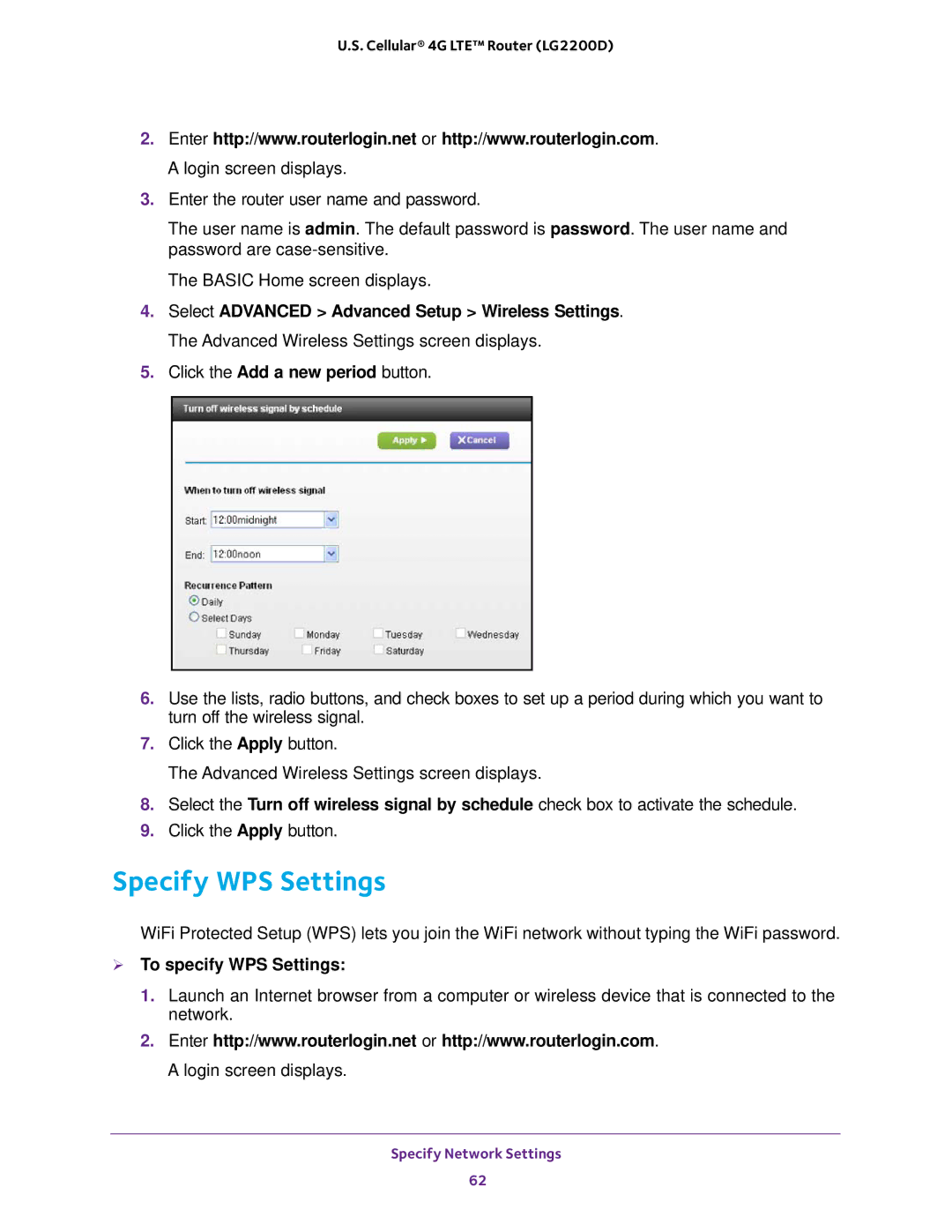 NETGEAR (LG2200D) user manual Specify WPS Settings,  To specify WPS Settings 