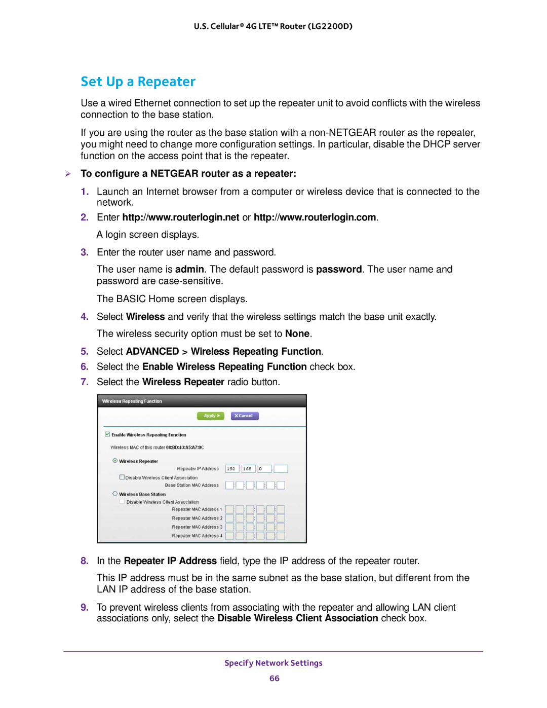 NETGEAR (LG2200D) user manual Set Up a Repeater,  To configure a Netgear router as a repeater 