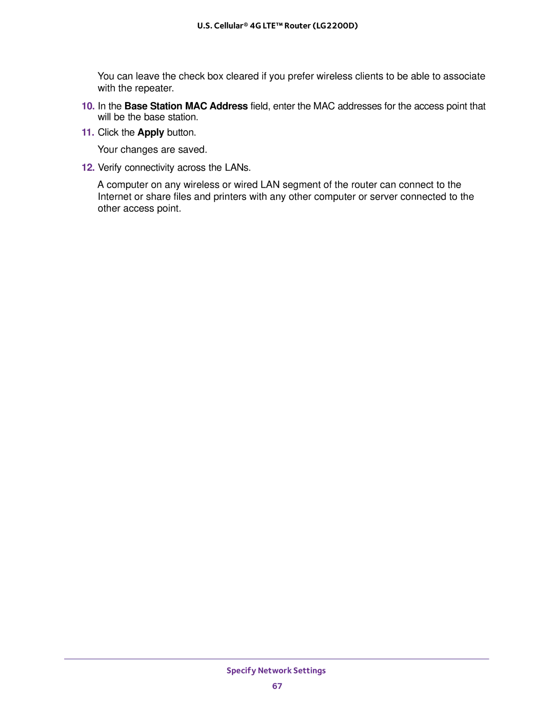 NETGEAR (LG2200D) user manual Specify Network Settings 