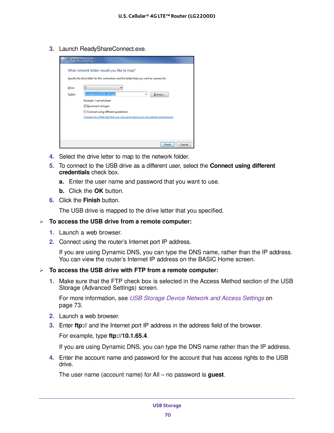 NETGEAR (LG2200D) user manual  To access the USB drive from a remote computer 