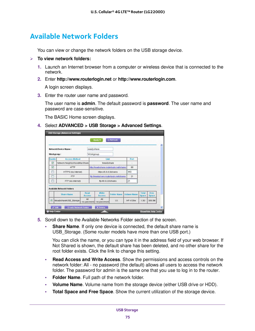 NETGEAR (LG2200D) user manual Available Network Folders,  To view network folders 